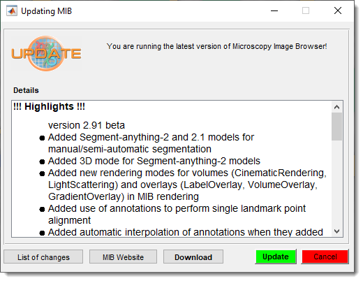 Check for the update dialog