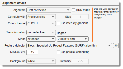 Alignment tool settings