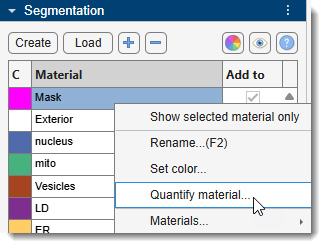 Start quantification directly from the Segmentation table